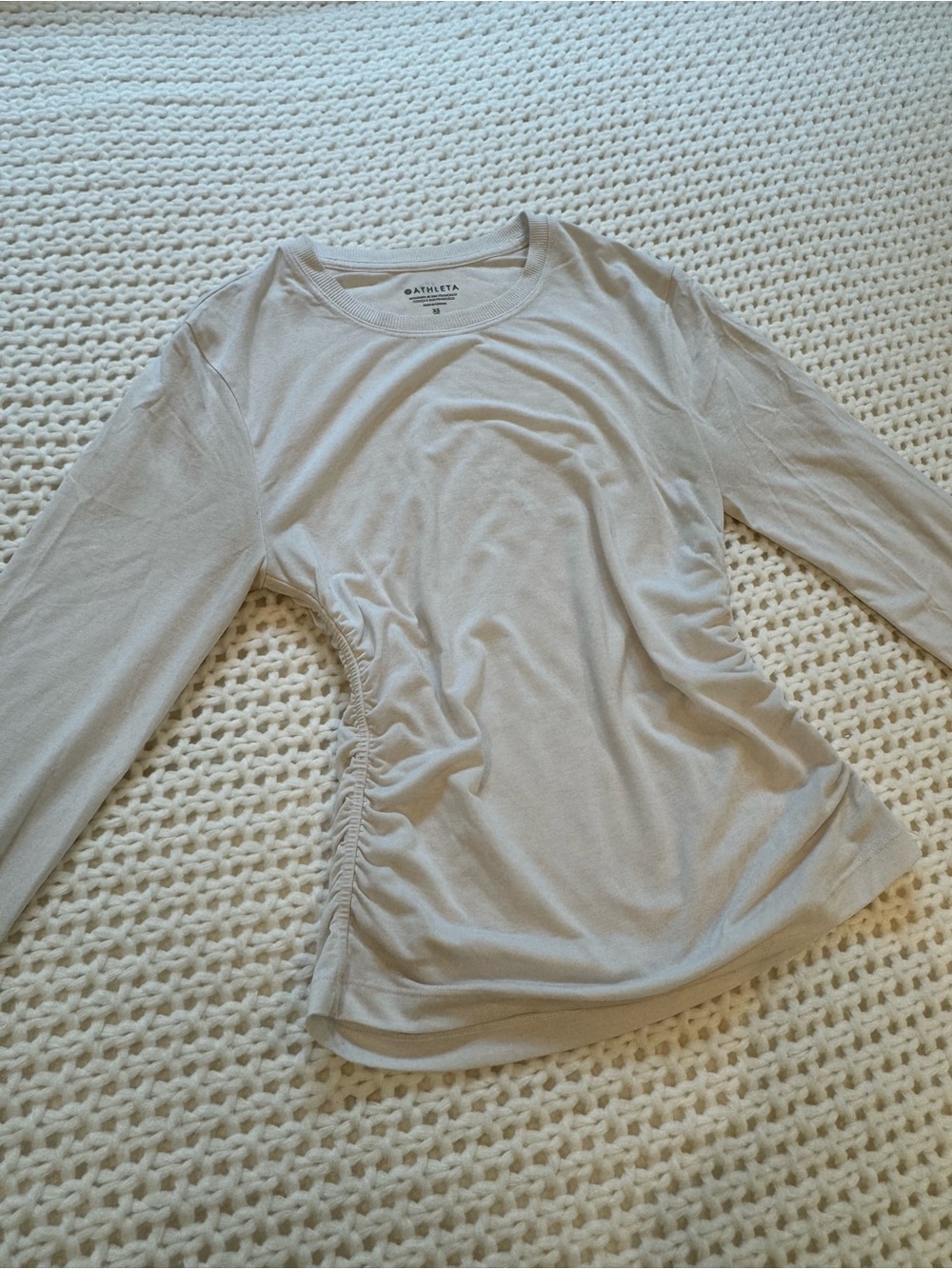 Athleta White Side-Ruched Long Sleeve Tee - Picture 2 of 6